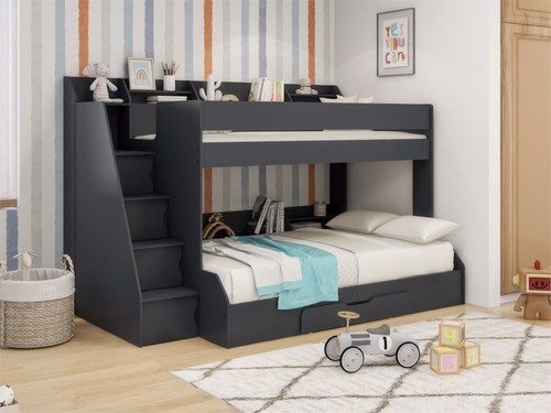 Triple bunk bed with shelves - bed,